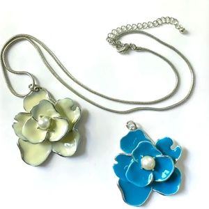Enamel Flower Necklace With Two Pendants